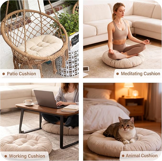 Tiita Floor Pillow Cushion, 22 inch Round Seat Cushion, Outdoor Floor Pad, Meditation Cushion for Yoga Living Room Sofa Balcony, Beige