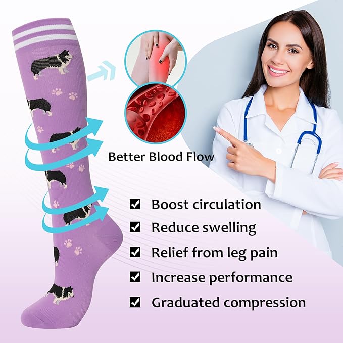 fenglaoda Compression Socks Women Men 4 Pairs, Knee High Support Socks for Running, Sports, Travel, Flight, Nurse