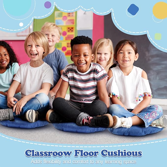 Fumete 8 Pcs 16 Inch Round Floor Cushions for Kids and Toddlers, Flexible Seating Classroom Furniture Floor Pillow for Home, Daycare, Preschool, Yoga and Meditation (Jewelry Blue)