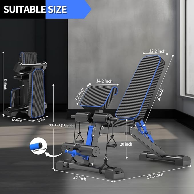 Adjustable Weight Bench – Foldable 800lbs Workout Bench for Full Body Strength Training, Incline/Decline/Flat Bench Press, Sit-Up Bench with Preacher Curl & Leg Extension for Home Gym