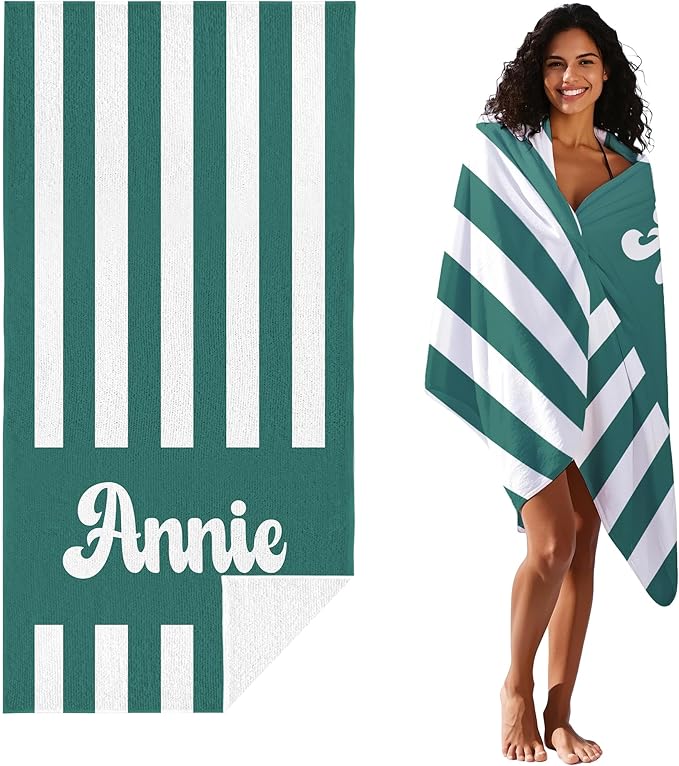 JML Personalized Beach Towel with Name, Custom Cabana Stripe Beach Towel, Customized Microfiber Pool Towel, Quick Dry & Absorbent Swim Towel for Adult,Mother's Day, Birthday, Summer Holiday,Vacation