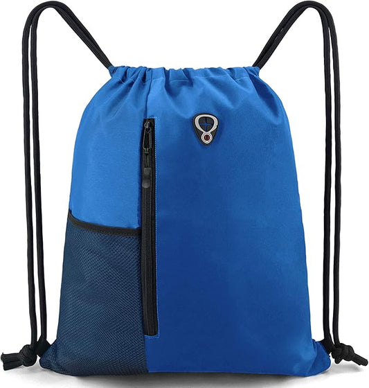 BeeGreen Royalblue Draw Strap Backpack For Men With Water Bottle Pocket &Front Zippered Pocket Large String Bags For Traveling Yoga Beach Outdoor Gym