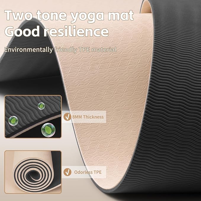Yoga Mat 8mm Super Thick TPE Fitness Mat | SGS Certified | Non-Slip, Odorless & Tear-Resistant | Unisex with Strap | for Yoga, Pilates, Meditation & Home Workouts