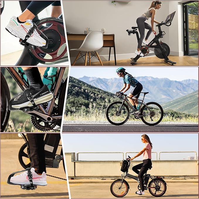 Bucklos Bike Pedals with Toe Cages and Straps - Bicycle Toe Clips Cage Compatible with Road Bike/Peloton/Mountian Bikes/MTB - Toe Clip Pedal for Wide Shoes Indoor Outdoor Cycling