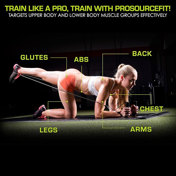 ProsourceFit Single Stackable Resistance Bands with Door Anchor and Exercise Guide, 8-12 LB, Heavy Duty Fitness Tube for Full-Body Exercises and Home Workouts, Red