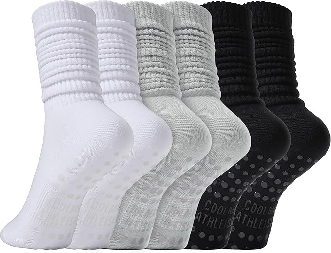 CoolMate Pilates Socks with Grips for Women, Yoga Socks, Crew Non Slip Women for Workout, Barre, Pilates Gifts