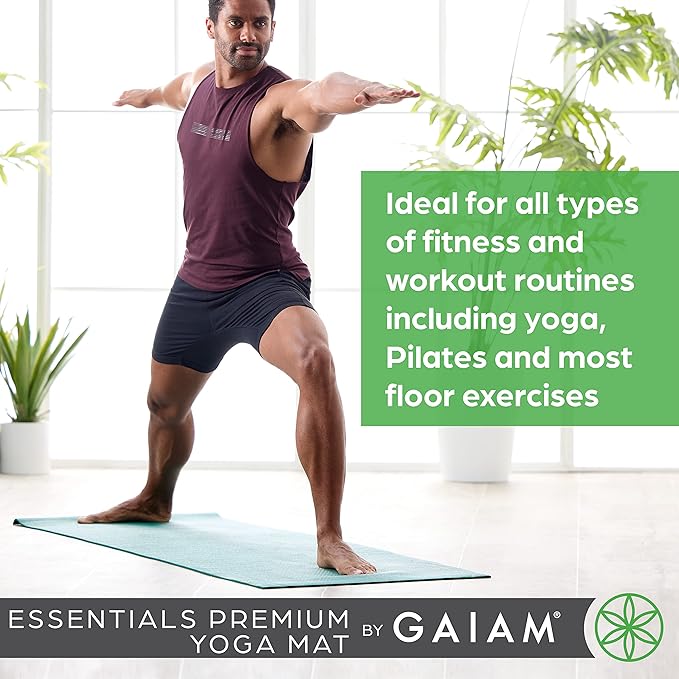 Gaiam Essentials Thick and Thin Yoga Mat Fitness & Exercise Mat with Easy-Cinch Carrier Strap