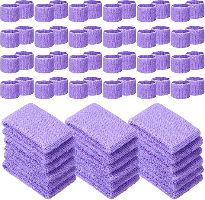 Leyndo 72 Pcs Wrist Sweatbands Bulk for Kids Field Day Cotton Terry Sweat Bands Sports Fan Wristbands Kids for Summer Camp Student Football Team Competition Party