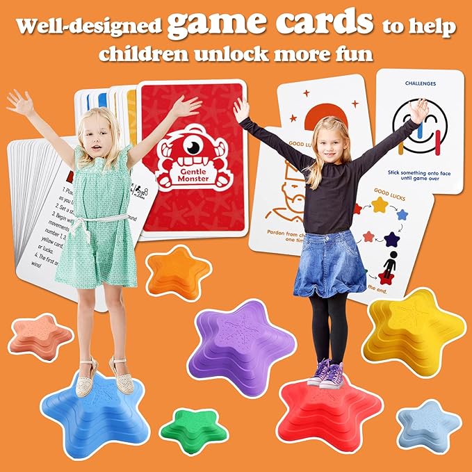 Gentle Monster Stepping Stones for Kids, Set of 8 PCS for Balance with Non-Slip Bottom - Exercise Coordination and Stability