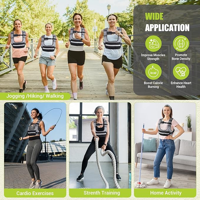 Adjustable Weighted Vest for Women,6-12lb U-Shaped Weight Vest with 6 Iron Sand Bags,Rucking Vest with Extended Shoulder Pads & Plus Pockets for Running, Walking and Strength Training