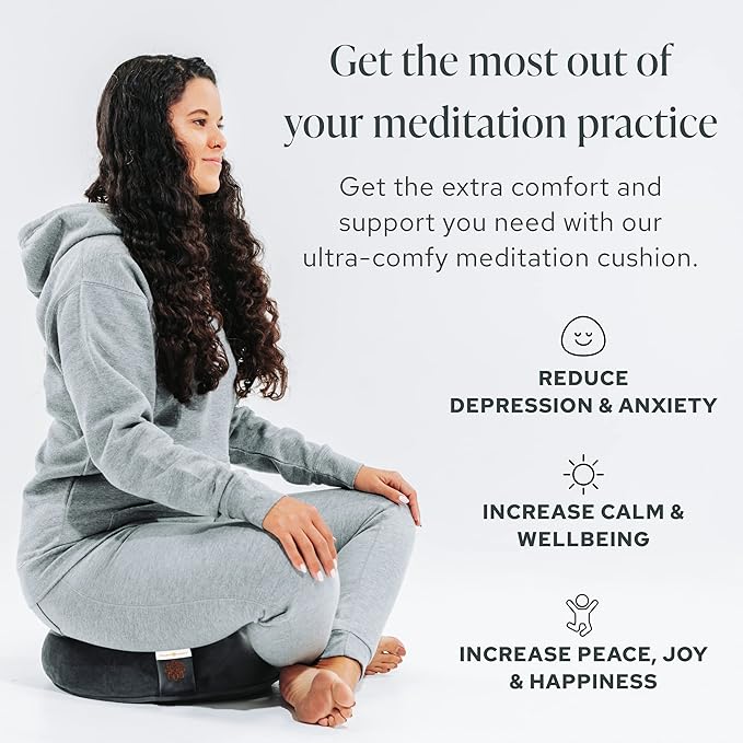 Mindful Modern Velvet Meditation Cushion | Luxe Zafu Yoga Floor Pillow Seat | Posture Support | Buckwheat Hull Filled | Large Round Cushion with Removable Washable Cover + Carry Handle