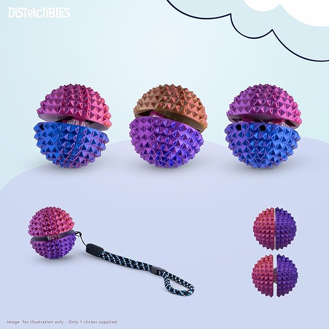 Round Spiked Sensory Fidget Clicker, Tactile Stimming Device with Mechanical Clicky Switches, Lanyard Attachment, Ideal for Pain Stim, ADHD, Autism & Stress Relief (NEON HARMONY, MEDIUM)