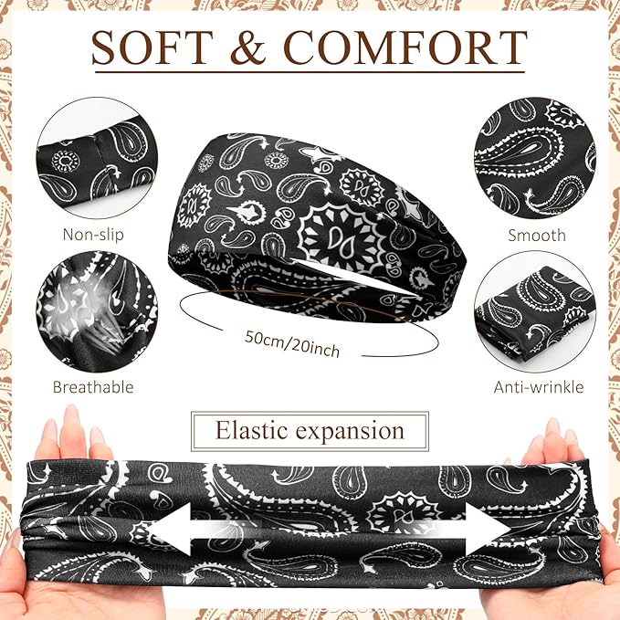 18 Pcs Sports Sweatbands for Men Women Camo Headbands Workout Non Slip Headbands Breathable Head Band Fitness Stretchy Unisex Hairband for Yoga Running Cycling Ball