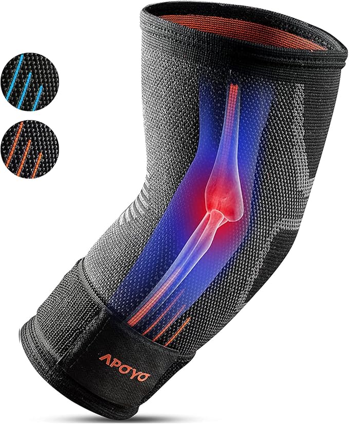 APOYO Elbow Brace for Tendonitis and Tennis Elbow, Compression Sleeve for Arthritis, Workouts, Reduce Joint Pain During Fitness Activity (Large)