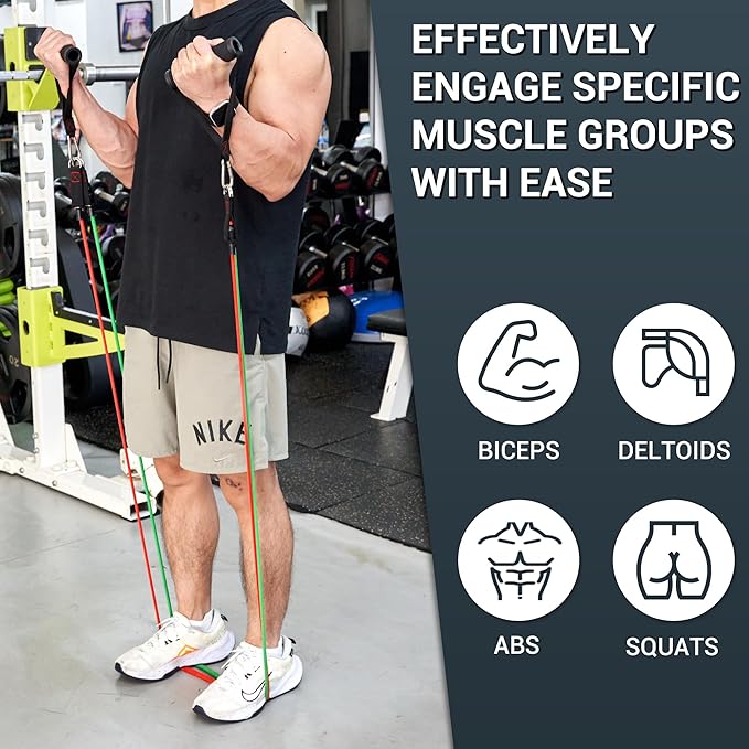TheFitLife Resistance Bands with Handles - Designed for American Body Types, Exercise Workout Tubes for Men, Women, Includes Large Handles, Ankle Straps, Door Anchor, Fitness Levels