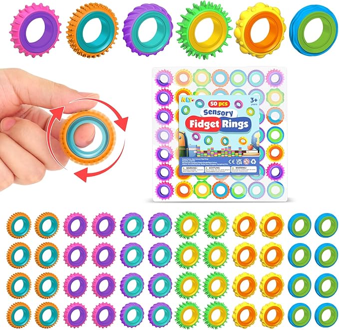 Fidget Toys Party Favors for Kids: 50 Pack Spinner Rings Bulk - Treasure Box Stress Toys for Teacher Classroom Prizes - Fun Goodie Bags Stuffers for Birthday Party Gifts Boys Girls