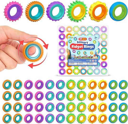 Fidget Toys Party Favors for Kids: 50 Pack Spinner Rings Bulk - Treasure Box Stress Toys for Teacher Classroom Prizes - Fun Goodie Bags Stuffers for Birthday Party Gifts Boys Girls