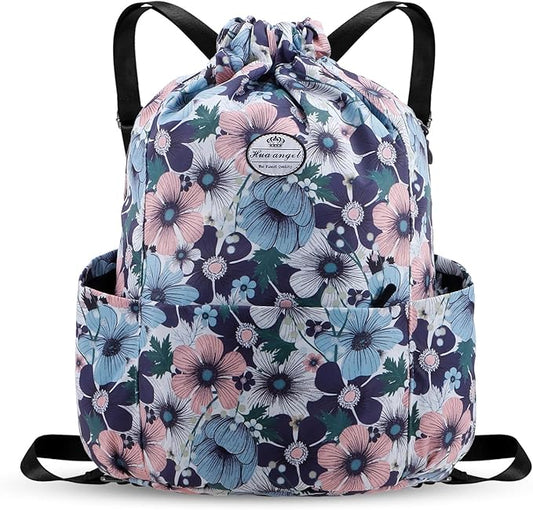 HUA ANGEL Drawstring Backpack Bag, Sport Gym Sackpack Lightweight Small Gym Bag for Men Women Pull String Sport Beach Bag