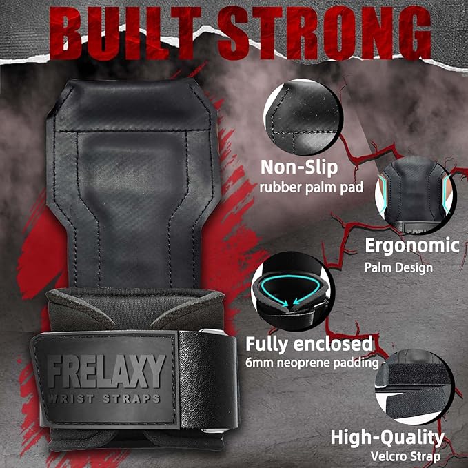 Frelaxy Lifting Wrist Straps, Rubber Weight Lifting Grips with Non-Slip Palm & Wrist Wraps Support for Deadlifts, Pull Ups, Rows, Heavy Powerlifting, Lat Pulldowns