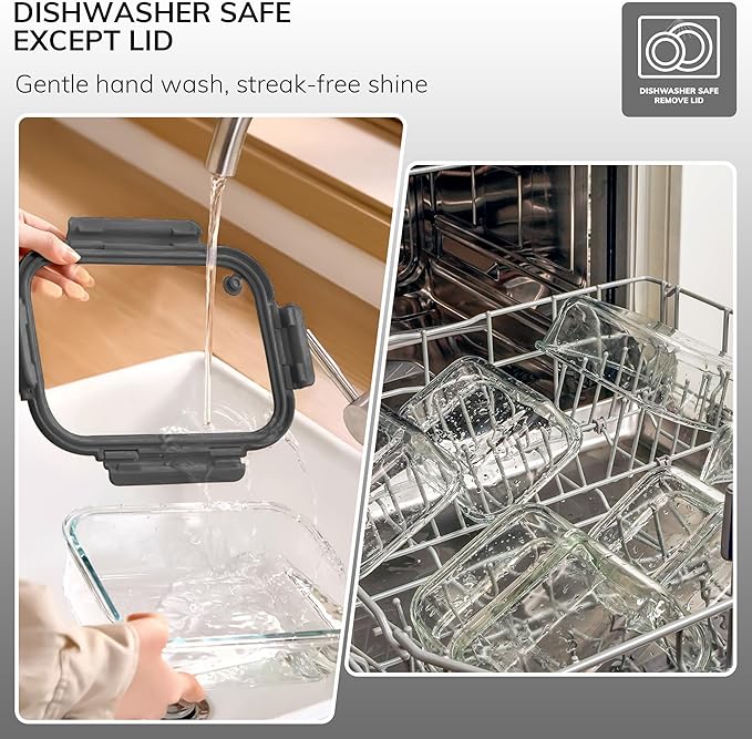 5-Pack Borosilicate Glass Containers with Tempered Lids, 35.2oz/4.4 Cup Airtight Meal Prep Set, Microwave/Freezer Safe (Gray)