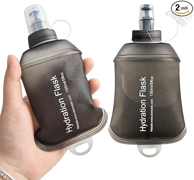 GYGYL Soft Flask, TPU Collapsible Soft Water Bottle for Hydration Pack, Running Vest, Leak-Proof Folding Water Bottle for Hiking Cycling Climbing Jogging-150ml Grey, 2pcs