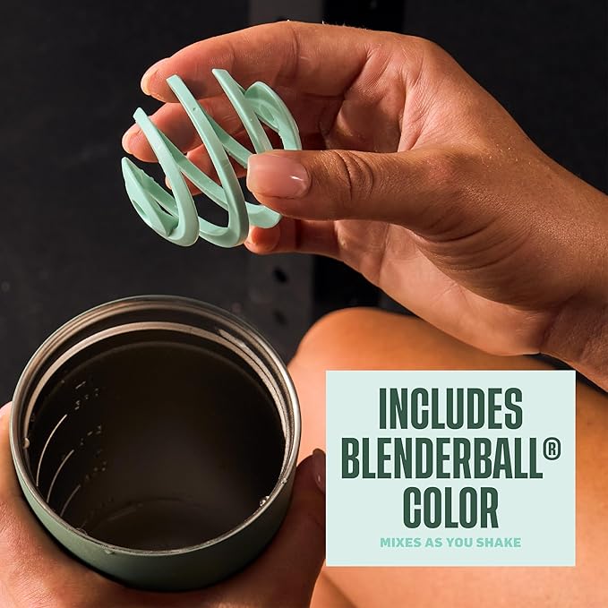 BlenderBottle 2-in-1 Insulated Stainless Steel Shaker Tumbler, Swig Leakproof Lid, Straw, BlenderBall, BPA Free, For Protein Shakes, Smoothies, And Pre Workout, 24 oz, Green (Seaglass)