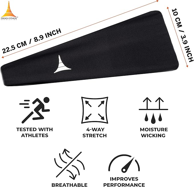 French Fitness Revolution - Stretchy Sports Headband for Men & Women - Guys Sweatband for Running, Cycling, Basketball, Yoga, Fitness - Moisture Wicking Workout Hairband - Made in Europe