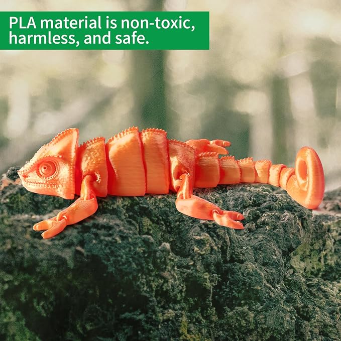 3D Printed Articulated Chameleon Fidget Toy - 12Inch PLA Flexible 3D Lizard Figurine with Movable Joints, Stress Relief Desk Decor & Unique Gift for Reptile Lovers, Kids & Adults