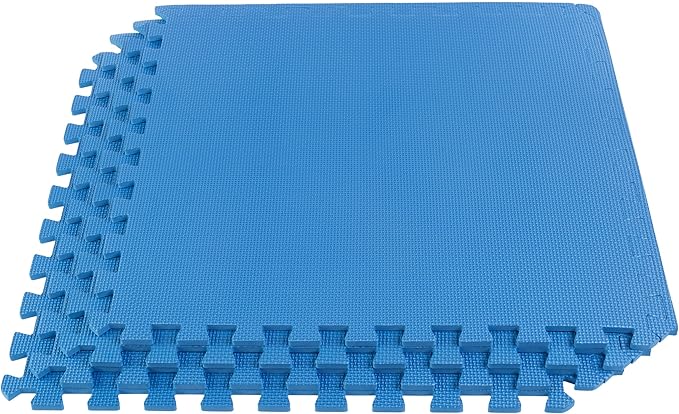 EVA Foam Mat Tiles 4-Pack - 16 SQ FT of Interlocking Padding for Garage, Playroom, or Gym Flooring - Exercise Mat or Baby Playmat by Stalwart (Blue)