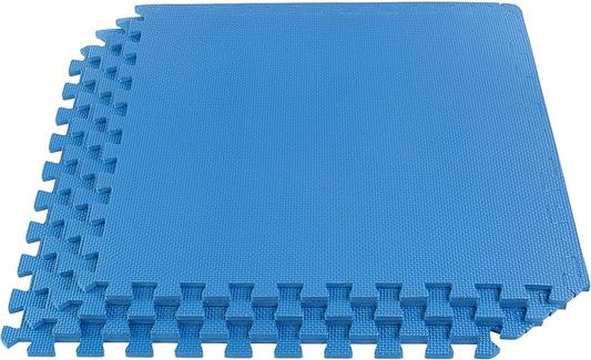 EVA Foam Mat Tiles 4-Pack - 16 SQ FT of Interlocking Padding for Garage, Playroom, or Gym Flooring - Exercise Mat or Baby Playmat by Stalwart (Blue)
