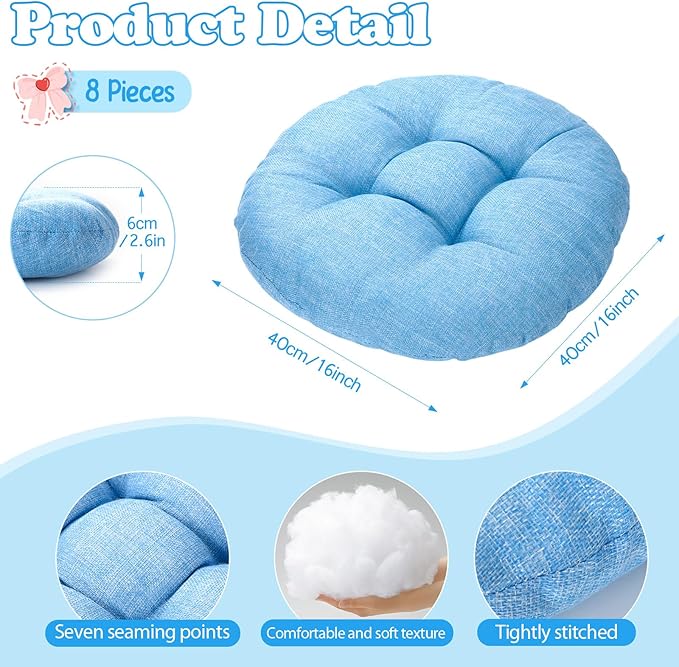 Fumete 8 Pcs 16 Inch Round Floor Cushions for Kids and Toddlers, Flexible Seating Classroom Furniture Floor Pillow for Home, Daycare, Preschool, Yoga and Meditation (Sky Blue)