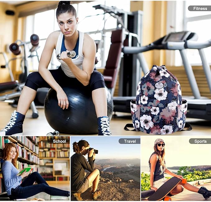 HUA ANGEL Drawstring Backpack Bag, Sport Gym Sackpack Lightweight Small Gym Bag for Men Women Pull String Sport Beach Bag