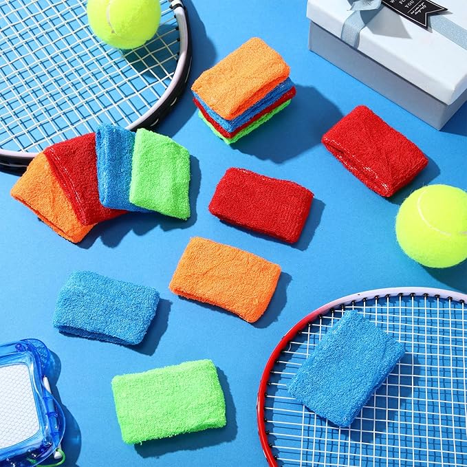 Leyndo 72 Pcs Wrist Sweatbands Bulk for Kids Field Day Cotton Terry Sweat Bands Sports Fan Wristbands Kids for Summer Camp Student Football Team Competition Party