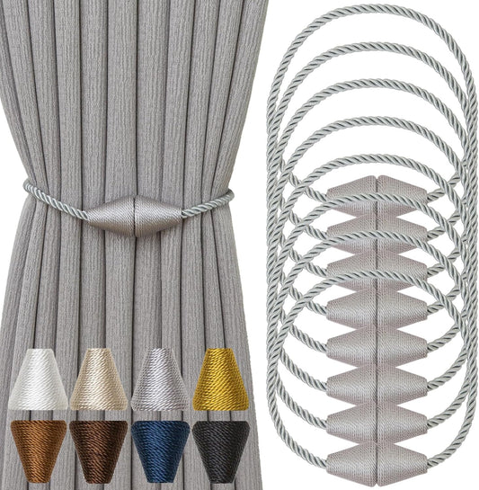 Magnetic Curtain Tiebacks 8 Pack Outdoor Rope Curtain Tie Backs Decorative Window Treatment Holdbacks for Home Decorative Curtain, Grey
