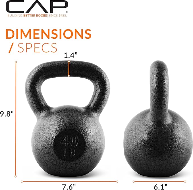 CAP Barbell Black Cast Iron Kettlebell Single or Set | 10-80 Lbs