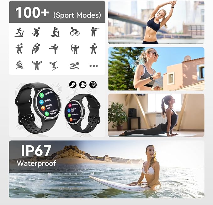 Smart Watches for Men, Fitness Tracker with Heart Rate & SpO2 Monitor, IP67 Waterproof Activity Tracker for Men & Women, Smart Watch for Android Phones and iPhone Compatible (Black)