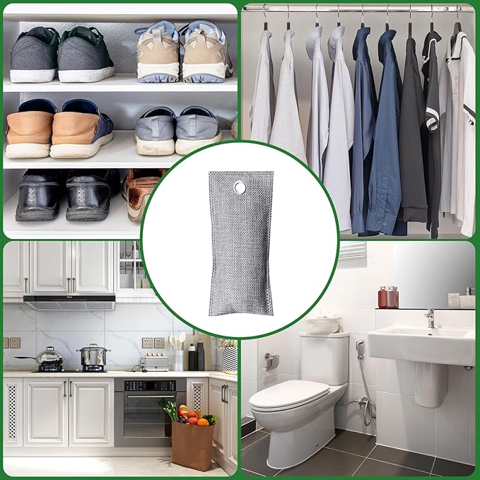 4 Pack charcoal odor absorber,Bamboo Charcoals Air Purifying Bag Charcoals Deodorizer Eliminator for Strong Odors in Car, Closet, Shoe, Basement (75G*4 Pack Gray-2, Unscented)