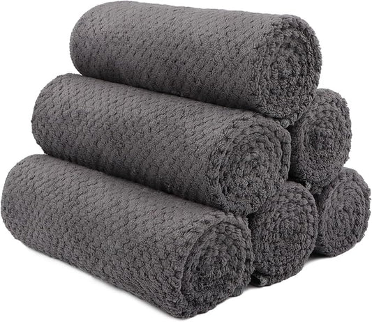 HOMEXCEL Gym Towels 6 Packs, (16x27 inches) Highly Absorbent Yoga Towel, Ultra Soft Hand Towels for Daily Use, Fast Drying Microfiber Workout Towels for Gym, Spa, Fitness, Camping, Hotel