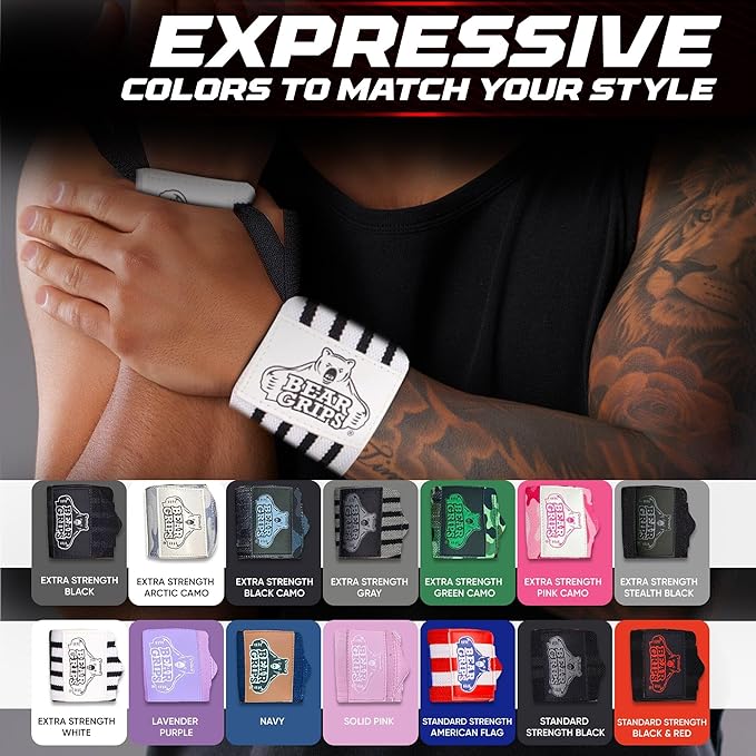 Bear Grips Wrist Wraps for Weightlifting | Weight Lifting Wrist Straps for Weightlifting | Extra Strength Gym Wrist Wraps | Two Wrist Wrap Per Pack | 12” & 18” | Lifting Wrist Wraps for Men & Women