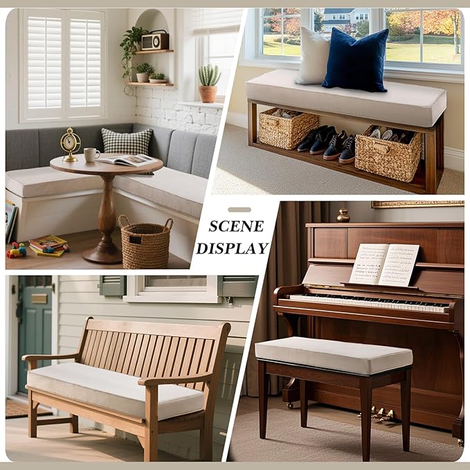 Wenqik Bench Cushions 36x14x4 Inch Window Seat Cushions for Indoor Furniture Velvet Kitchen Dining Bay Seat Tufted Porch Swing Thicken Bench Pad Memory Foam(Ivory White)