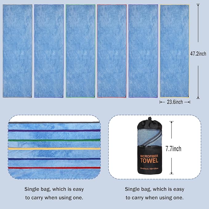 Dofilachy 6 Pack Camping Towel - Quick Dry Towel - Microfiber Travel Sports Towels - Super Absorbent Swim Towel (6, Blue)