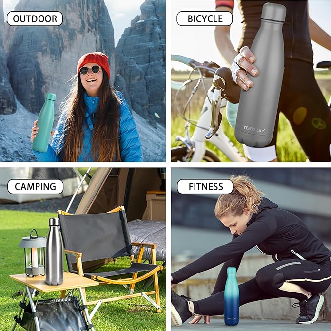 Insulated Water Bottle,17oz Stainless Steel Water Bottles with straw lid,Metal Sports Thermos Water Bottles for Boys,Girls,Double Wall Vacuum BPA-Free Flask for School, Sports (Grey)