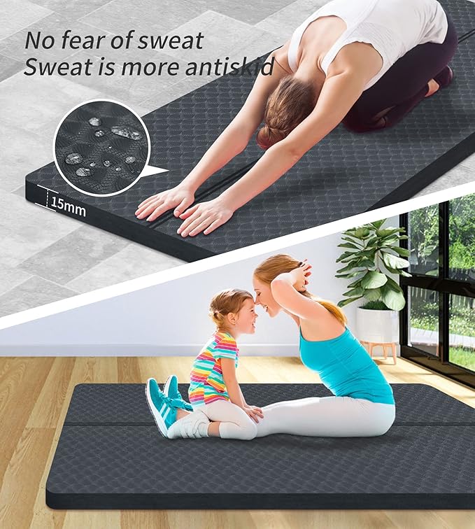 nuveti Large Exercise Mat - 15mm/20mm/30mm Thick Yoga Mat | Workout Mat for Fitness, Yoga, Pilates, Stretching & Floor Exercises for Women & Men with Free Carrying Bag
