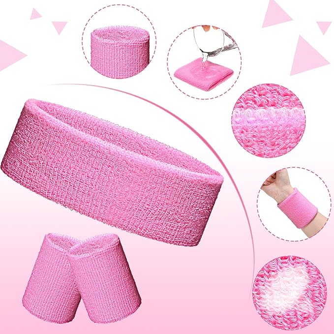 SATINIOR 8 Sets 80s Sweat Band and Wristband Sports Neon Headbands Exercise Sweatbands Gym Wristbands for Men Women Sports Activities(Fresh Color)