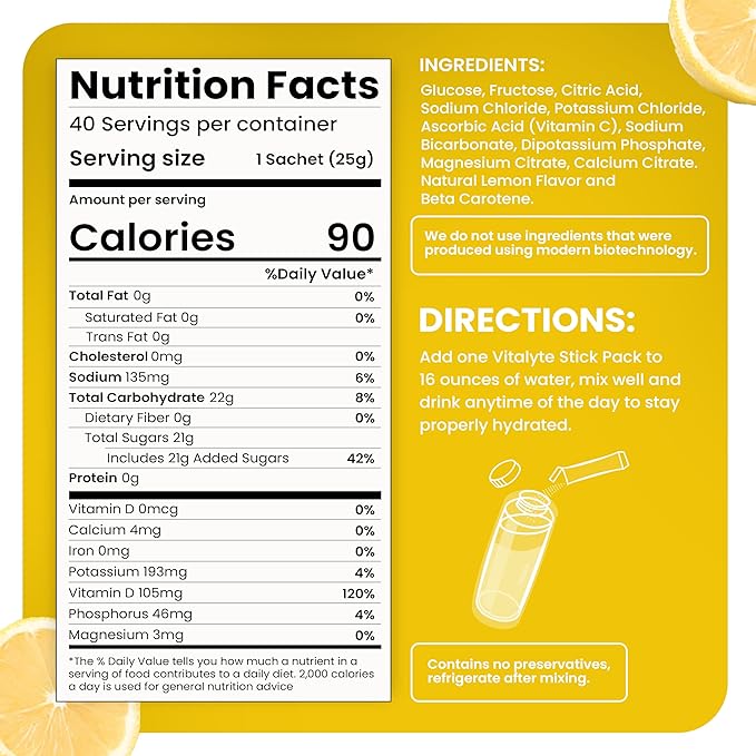 Vitalyte Electrolytes Packets Isotonic Sports Drink | Electrolytes Powder Packets Sports Nutrition Electrolyte Replacement Drinks Dehydration Relief Packets