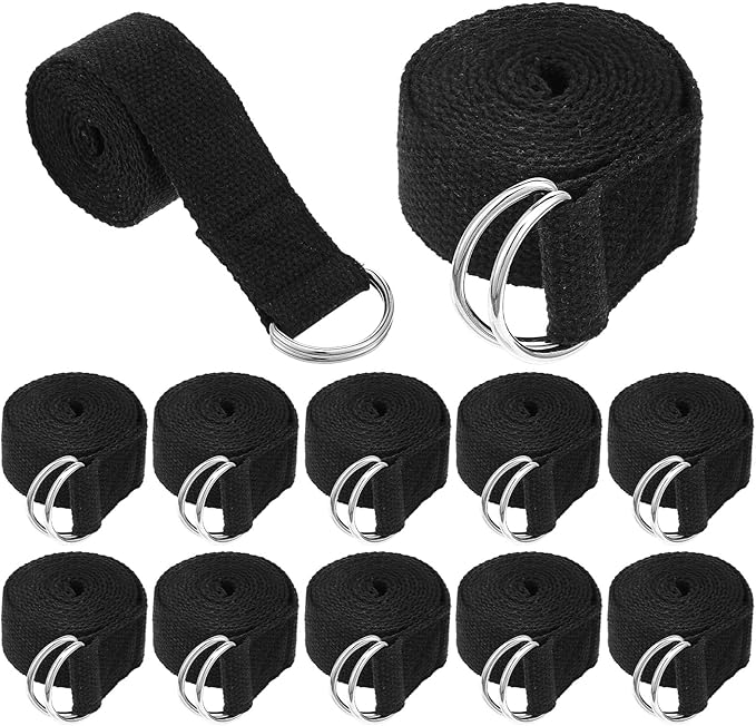 Molain 12 Pcs Yoga Strap, Non-Elastic Stretching Strap Yoga Straps for Stretching Bulk 6ft Exercise Stretch Band with Metal D Ring, Adjustable Stretch Belt for Women Men Pilates, Gymnastics, Dance