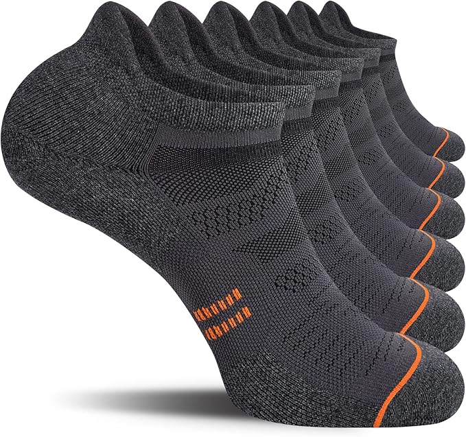 CS CELERSPORT 6 Pack Men's Running Ankle Socks with Cushion, Low Cut Athletic Sport Tab Socks