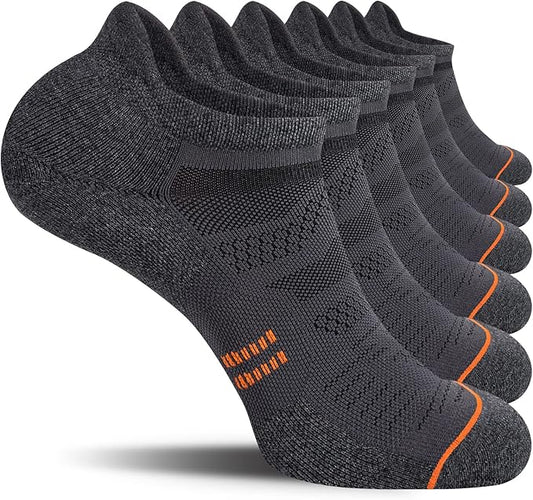 CS CELERSPORT 6 Pack Men's Running Ankle Socks with Cushion, Low Cut Athletic Sport Tab Socks
