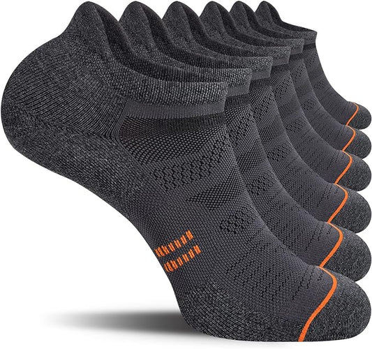 CS CELERSPORT 6 Pack Men's Running Ankle Socks with Cushion, Low Cut Athletic Sport Tab Socks