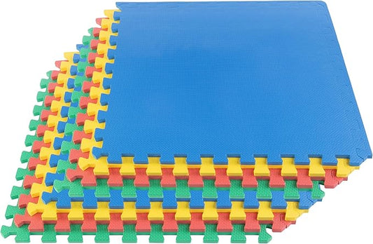 EVA Foam Mat Tiles 8-Pack - 32 SQ FT Interlocking Padding for Playroom or Gym Flooring - Workout Mat or Baby Playmat by Stalwart (Multicolor)